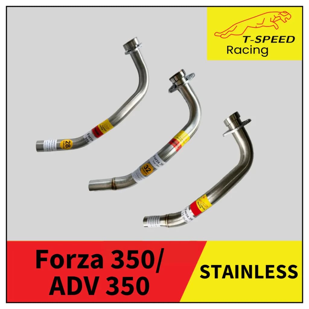 [ฟรีประเก็นปากท่อ] คอท่อ Honda FORZA 350 - ADV 350 สแตนเลส 304 Size 28/32/35 mm. ยาวเซนเซอร์/ ใส่ปลายเดิม/ปลาย 2 นิ้ว