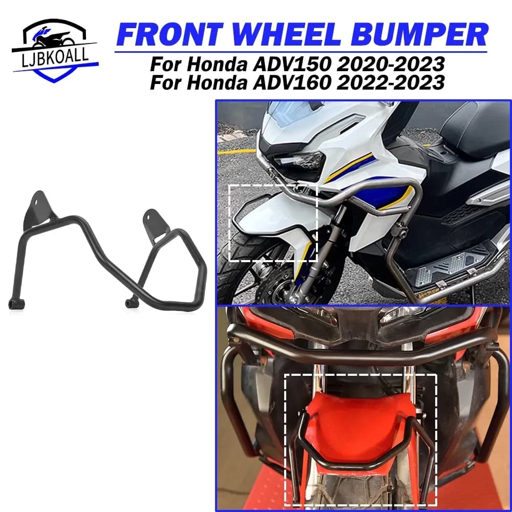 Ljbkkoall ADV160 ADV150 รถจักรยานยนต์ล้อหน้ากันชน Mudguard Fender Guard กรอบสําหรับ Honda ADV 150 160 2020-2024 ADV150 Crash Bar สีดํา