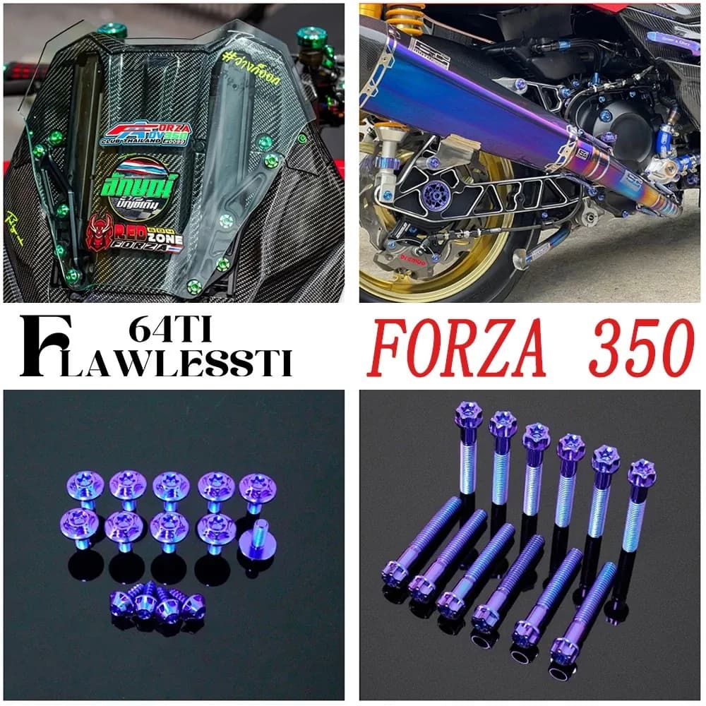FLAWLESSTI Honda Forza 350 น็อตแคร้งเครื่อง น็อตกรองอากาศ น็อตเกลียวปล่อยกรองอากาศ ไทเทเนียม น็อต น็อตแคร้ง น็อตฝาปั้มบน น๊อตจานดิสเลส กันร้อนเวฟ น็อต สลักเบรค แกนสวิงอาร์ม น็อตอุดกระจก น็อตโช๊คหลัง