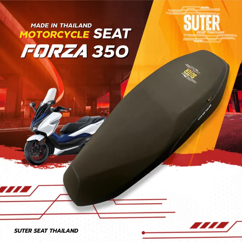 เบาะ FORZA 350/300 (FORZA 300 Gen 1 ใส่ไม่ได้) เบาะมอเตอร์ไซค์ SUTER Seat Thailand ผ้าเรดเดอร์ ด้ายเหลืองทอง