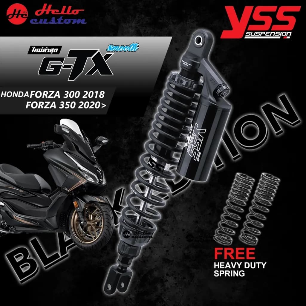 โช้คหลัง Yss G-TX BLACK EDITION Forza 350 2020-2025 ขนาด 430mm. / 395mm. รับประกัน 2 ปี