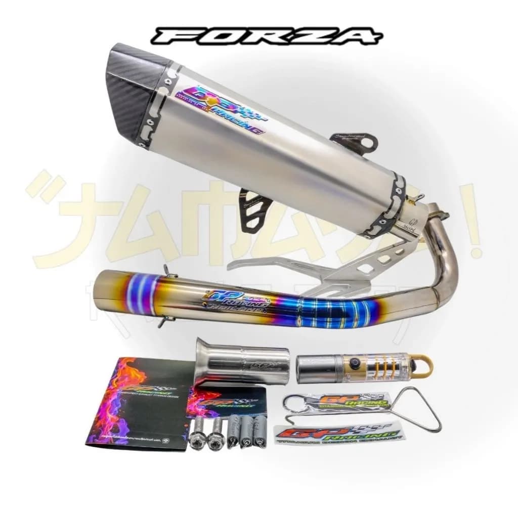GP racing stainless โลโก้ titanium มี 2 สี ดำจิวเวลรี่ และ สแตนเลส สำหรับ forza 350 และ xmax 300 สั่งตามขนาดลูกสูบได้