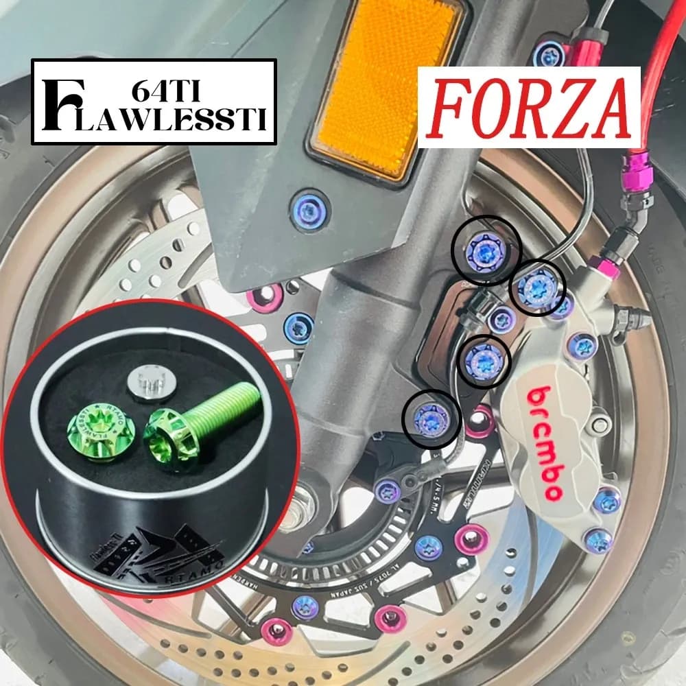 FLAWLESSTI Honda Forza 350 ด้านหน้าด้านหลัง Brembo เบรค Caliper โช๊คหลัง Anti-theft Gr5 สลักเกลียวไทเทเนียม M8 M10